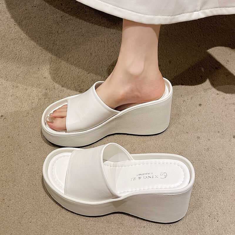 Elevated European and American Platform Wedge Sandals for Women, Waterproof Platform Open-Toe Casual Flat Sandals with Strap, Trendy
