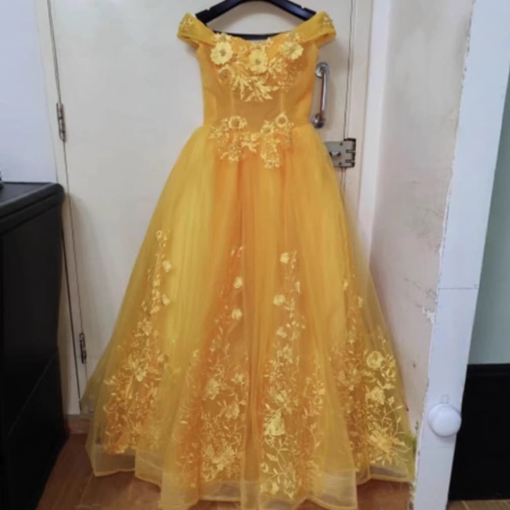 Strapless Gold Art Exam Dress Stage Solo Tutu Skirt Annual Meeting Host Evening Gown Long Performance Costume Wholesale