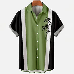 25 Summer Short Sleeve Shirt Coconut Tree Plus Size Casual Element Shirt Chinese Trend Cross-border Men's Top Shirt