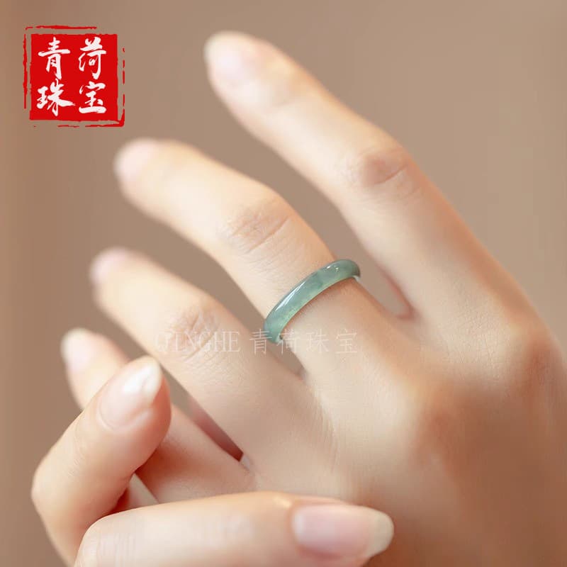Natural Blue Water Jade Ring for Women and Men, Ice-Grade Guatemala, Minimalist Plain Band, Finger Ring, Jade Pinky Ring for Little Finger