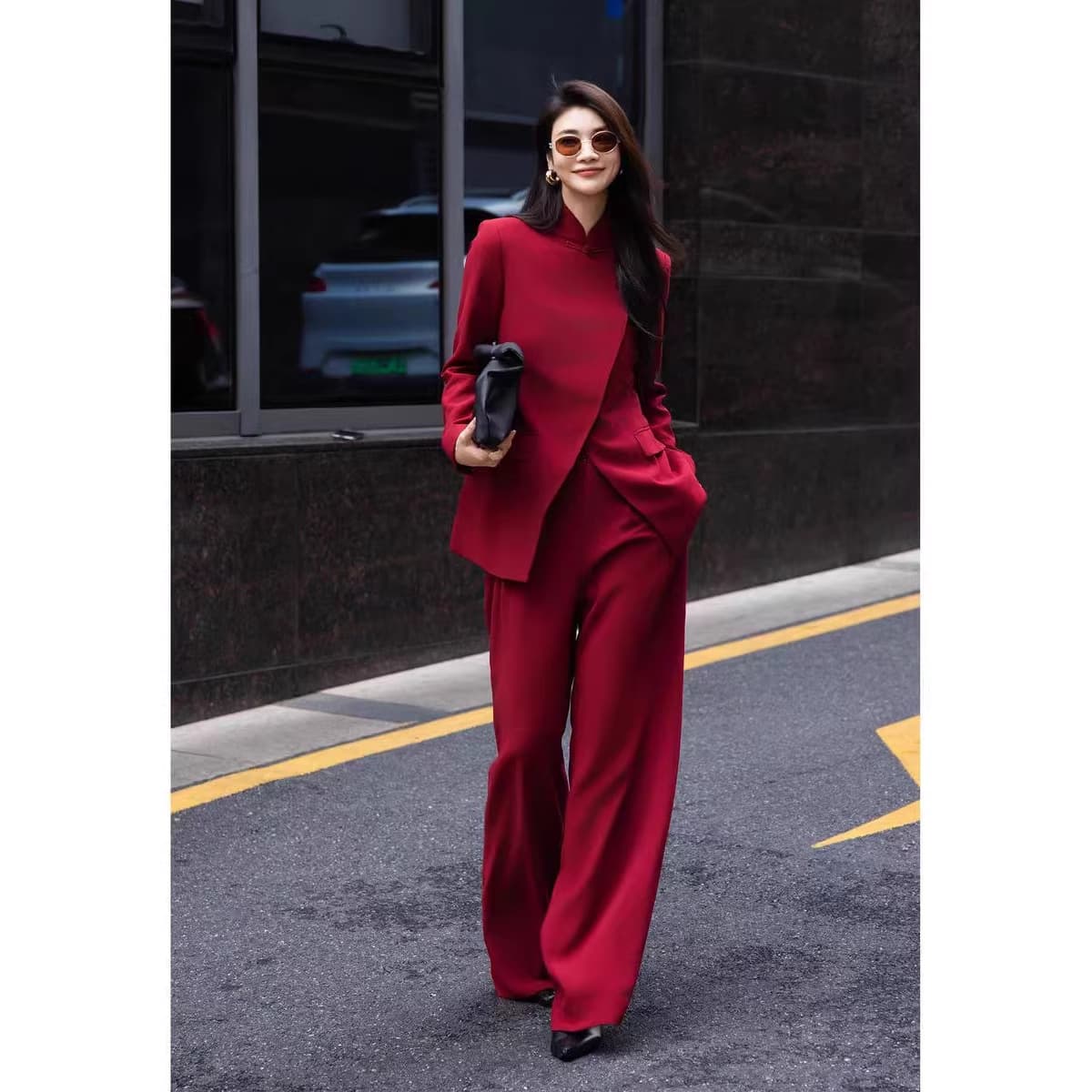 New Autumn Set Elegant and Sophisticated Look Stunning New Chinese Style Red Buttoned Suit