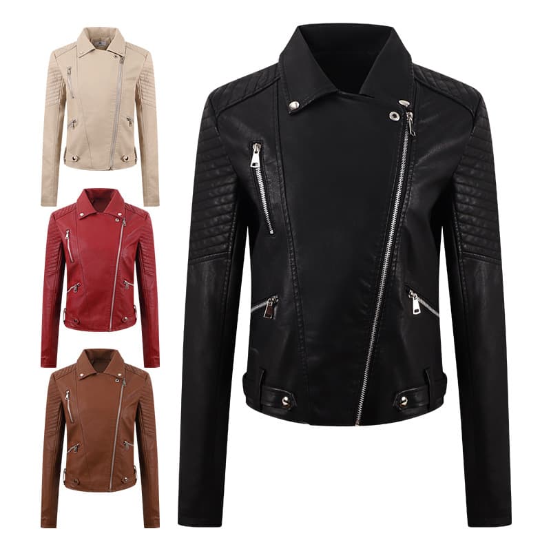 Women's cross-border European size leather jacket, thin autumn and winter coat, new slim fit, European and American style, trendy, washed, Korean style, casual.