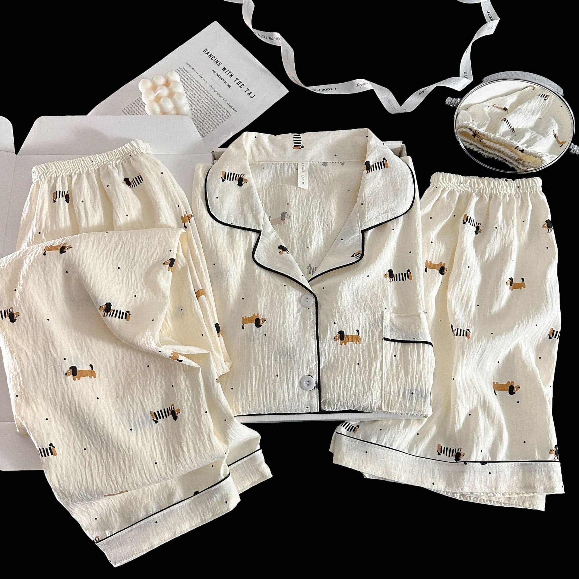 Cross-border popular cloud cotton pajamas women's cardigan lapel three-piece short-sleeved shorts trousers home clothes women's suit