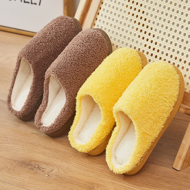 Thick Bottom Anti-Slip Home Slippers Pure Color Warm Cotton Autumn Winter Couples Indoor Shoes Men Women Home Comfortable Shoes