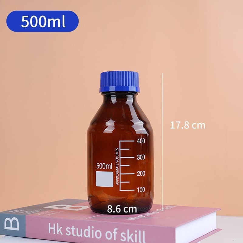 Blue Cap Reagent Bottle Transparent Glass Bottle with Graduation Laboratory Medicine Bottle Empty Bottle Brown Round Sampling Bottle