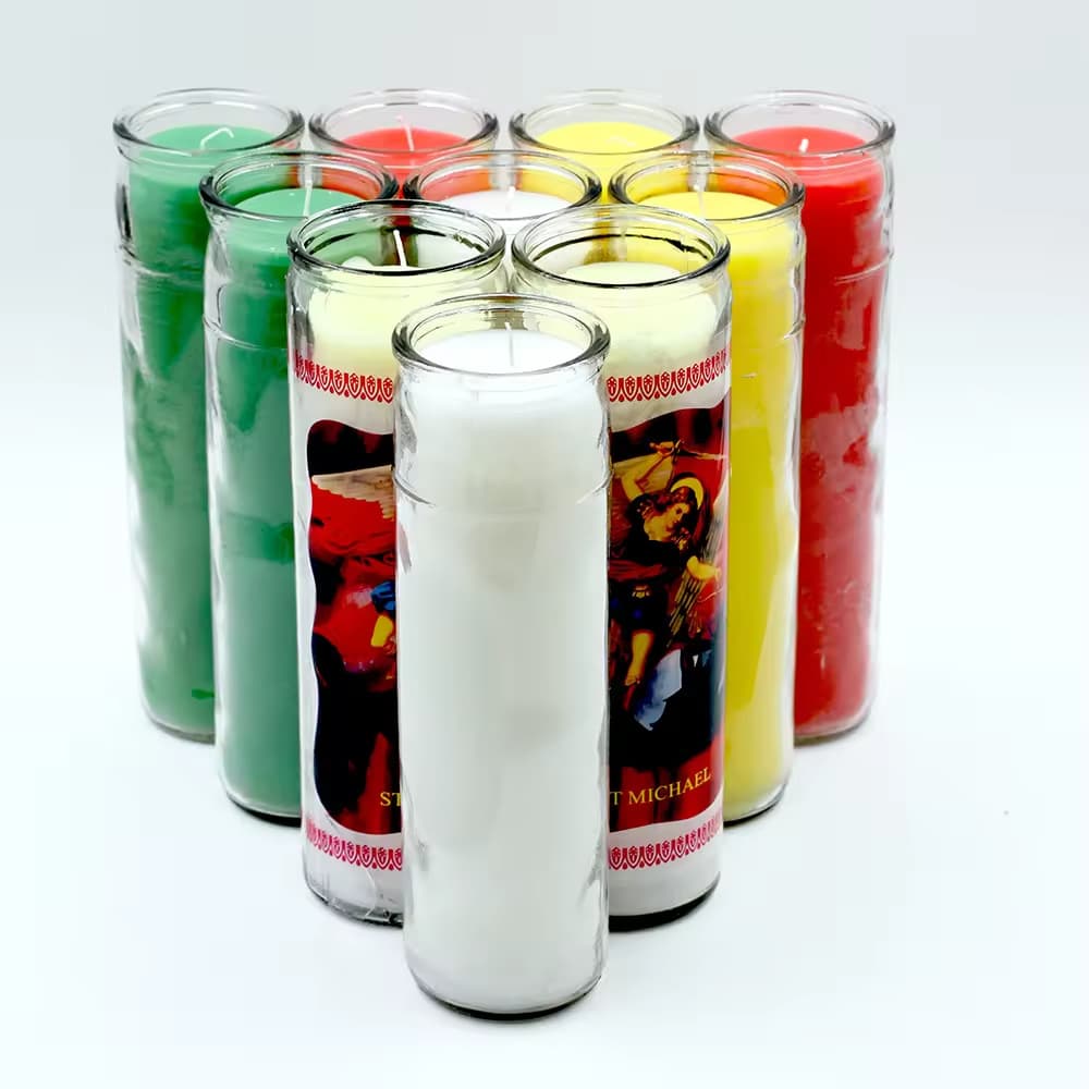 Factory Direct Religious Church Candle 6x20.5CM St. Michael 7-Day Glass Jar Candle Export Foreign Trade Candle