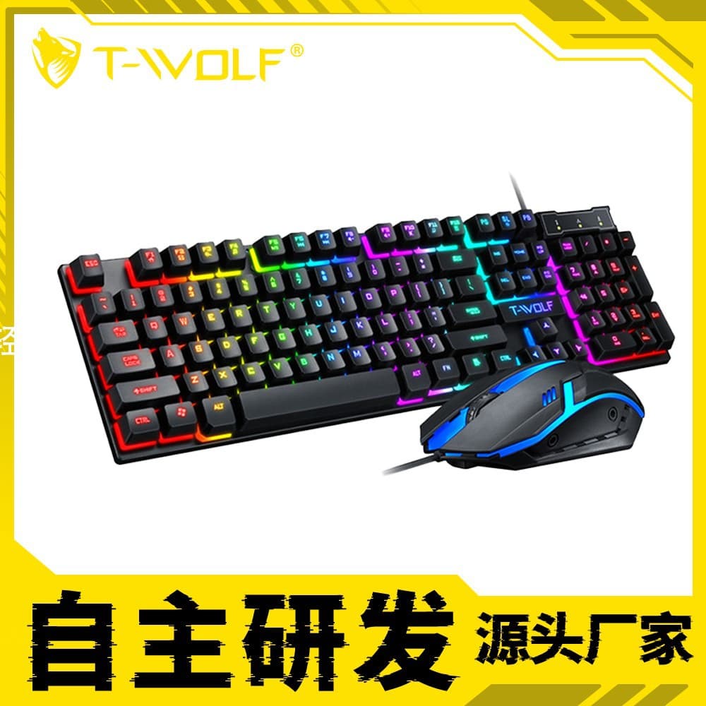 Thunderwolf TF200 Wired Keyboard and Mouse Combo: Gaming Keycaps, Membrane Mechanical Key, Small Language, Esports Waterproof Design