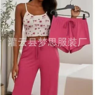 Export European and American Style Jacquard Ribbed Spring/Summer New Homewear Vacation Casual Sleepwear Women's Set Wearable Outside