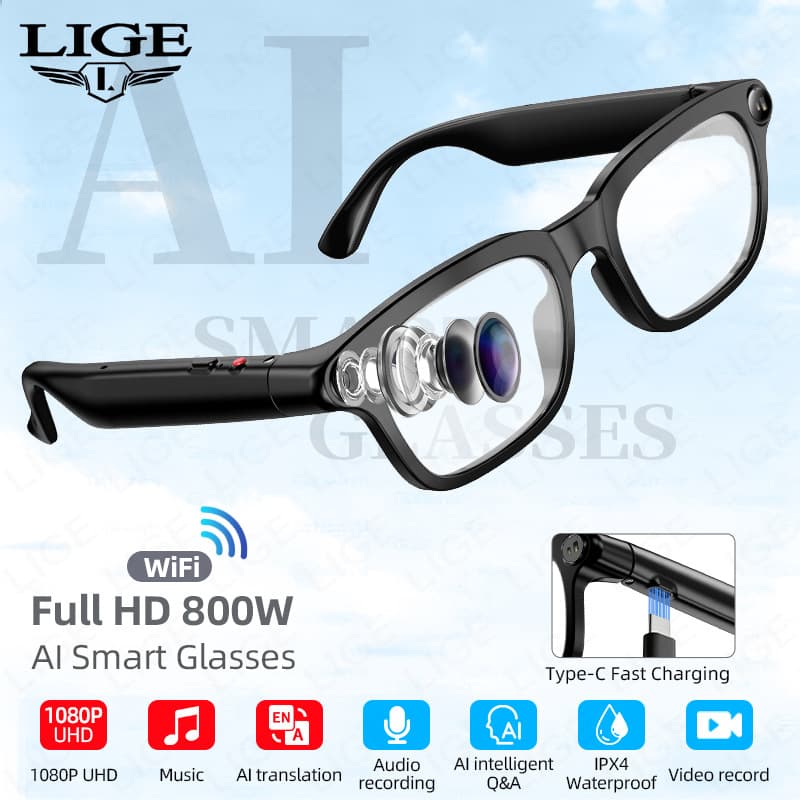 Cross-border M08 smart glasses Bluetooth call elastic temples AI smart glasses with camera photo glasses