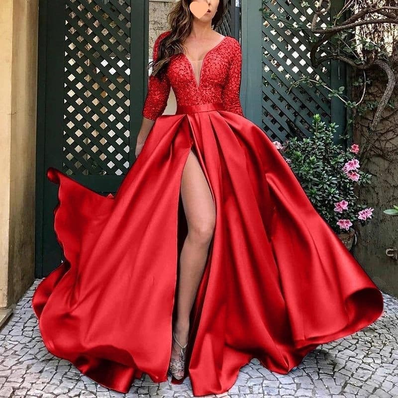 New Plus Size High-Waist Flared Slimming New Year Birthday Party Dress