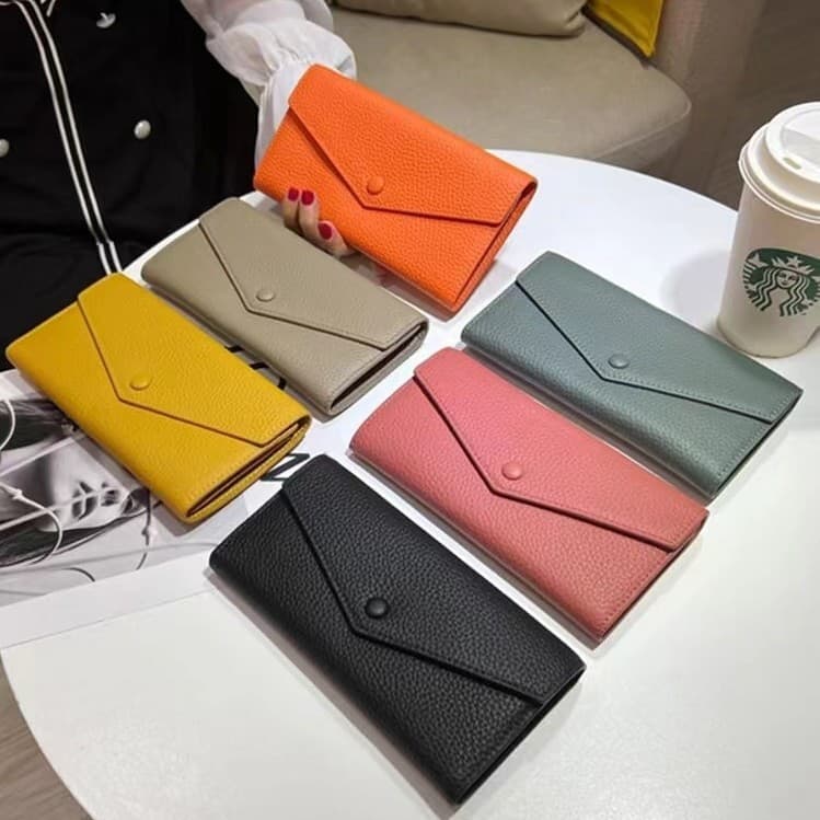 Genuine Leather Wallet for Women, New Style, First-Layer Cowhide, Long Design, Large Capacity, Envelope-Style Card Holder, Leather Wallet