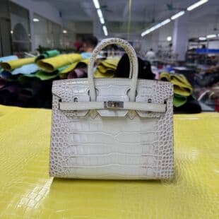 Hand-stitched waxed thread Birkin bag external stitching 20/25/30 crocodile embossed top layer cowhide steel hardware brushed edge paint top handle bag