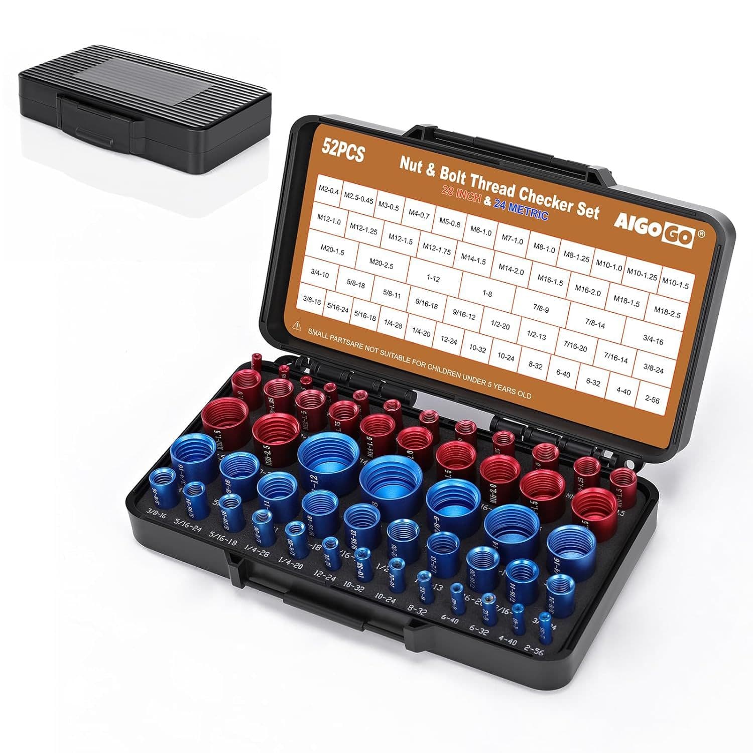 52-Piece Nut and Bolt Thread Checker, 28 Inch and 24 Metric Boxed Thread Gauge