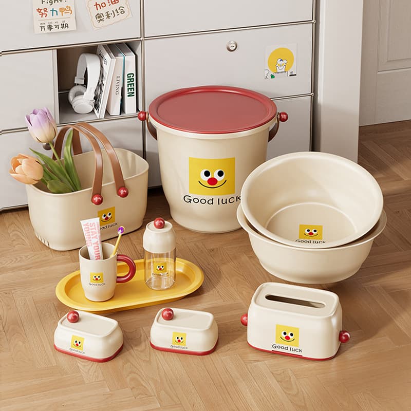Creative Smiley Series Home Storage Set Practical Goods for the Back to School Season Basin Trash Can Portable Toiletries