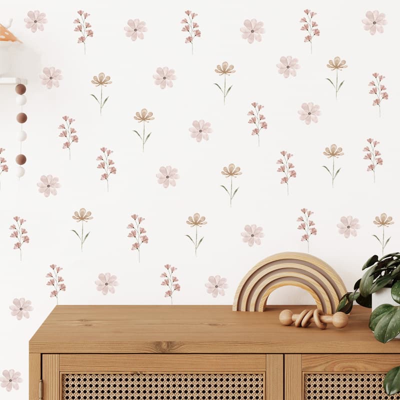 Bohemian Watercolor Plant Floral Living Room Background Wall Decorative Sticker PVC Self-Adhesive Flower Wall Sticker