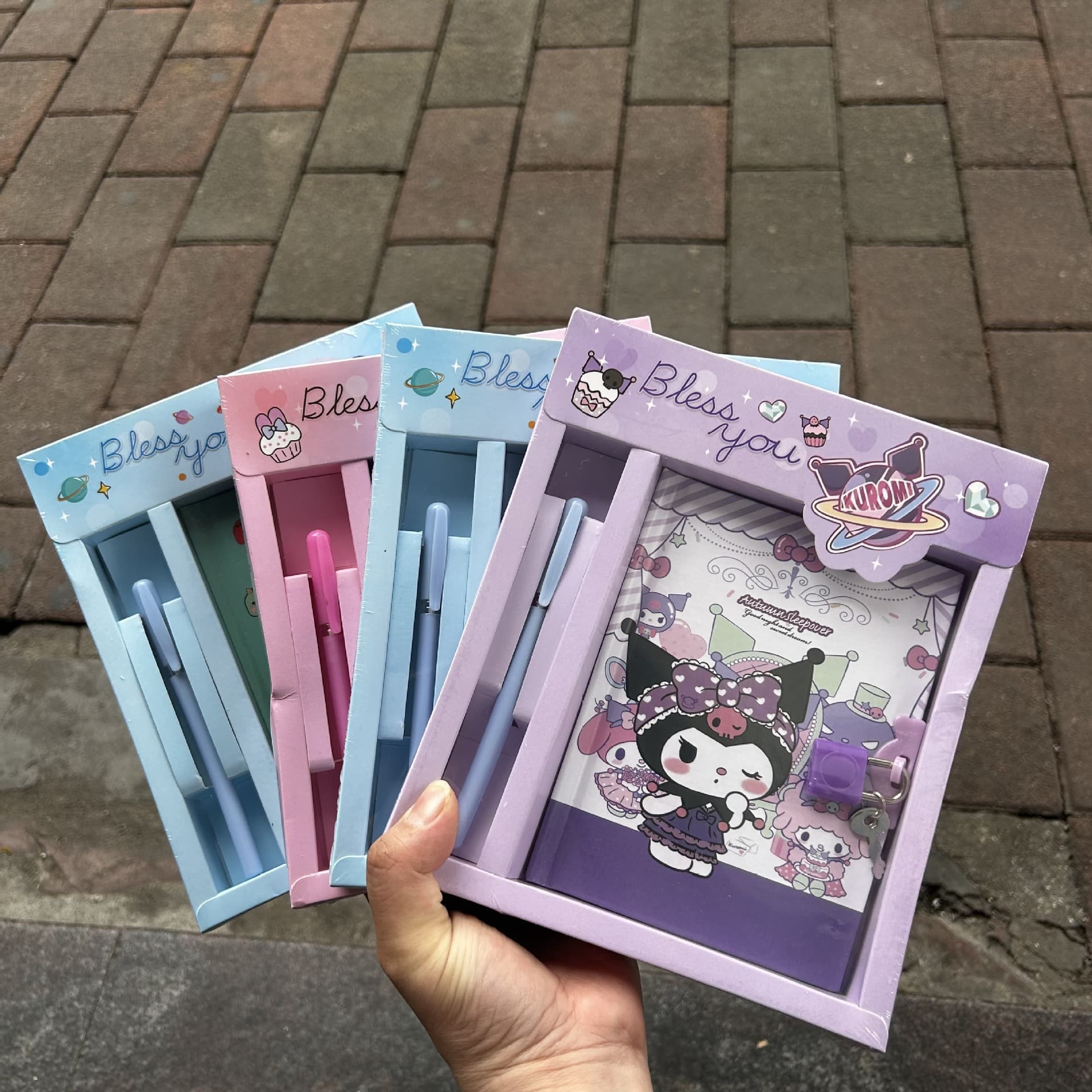 Cartoon Lock Notebook with Pen Student Prize Diary Book Handmade Cute Korean Style Wood Pulp Paper 60 Pages Wireless Glue Binding