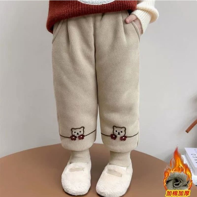 2026 Winter New Girls' Stylish Warm 3-Layer Cotton Padded Casual Pants Kids Corduroy Cuffed Pants Trendy