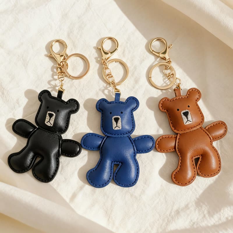 In Stock Handmade High-Quality Embroidered Bear Pendant Leather Keychain Ornament DIY Accessory Clothing Decoration