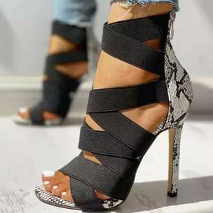 Sandals Women Summer European and American Roman Style Ultra High Heel Thin Heel Elastic Band Back Zipper High Heel Sandals Women