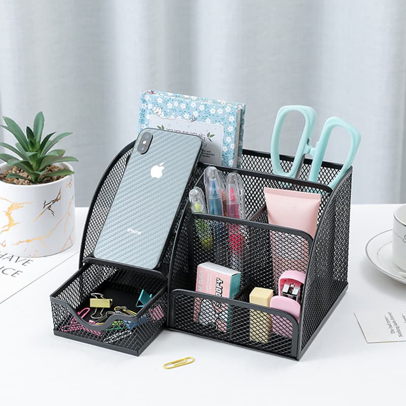 Multi-compartment Metal Creative Pen Holder Cup Wholesale Multi-functional Office Stationery Storage Drawer-type Desktop Organizer Box