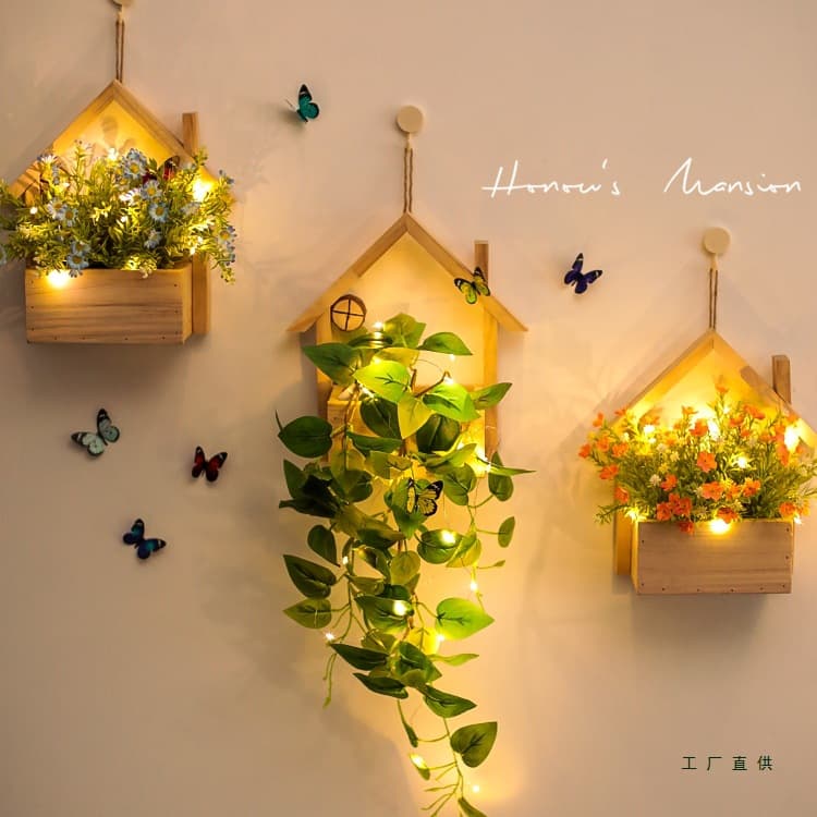 Wall Decorations, Wall-Mounted Flower Holders, Fake Artificial Flowers, Living Room TV Background Wall, Small Green Plant Pendants to Cover Up Ugliness