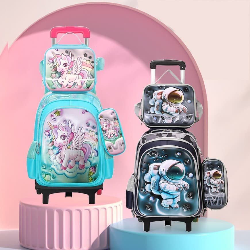 Factory Wholesale Capybara Elementary School Student Three-Piece Set Backpack 3D Polyester Fabric Large Capacity Trolley Backpack