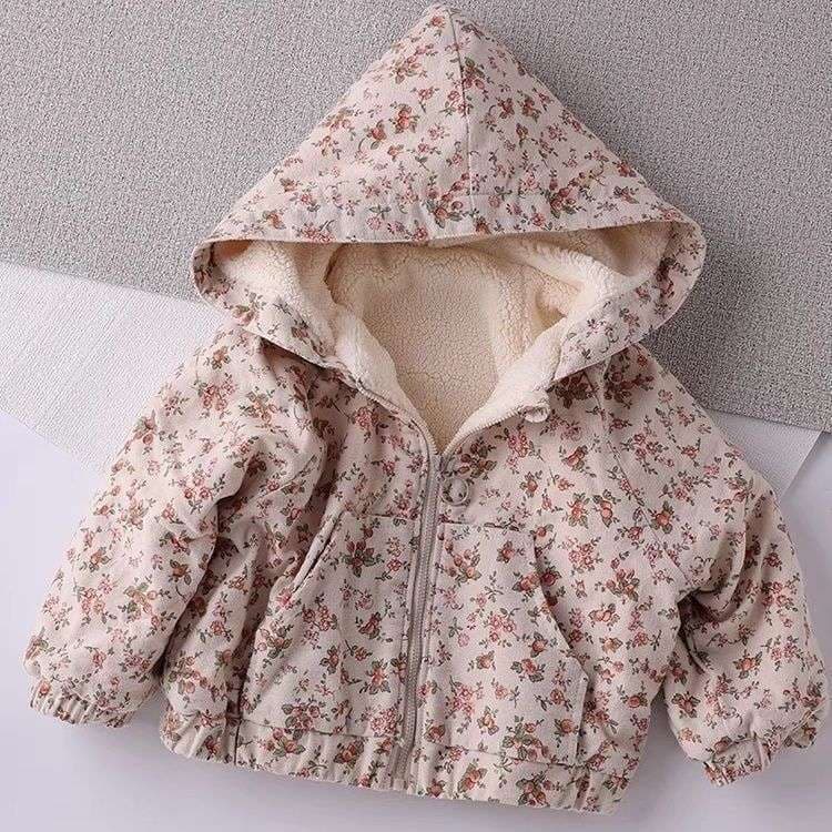 Children's Winter Cotton Jacket New Style Girls' Fashionable Coat Baby Girl Top Fleece Lined Jacket Outerwear Versatile