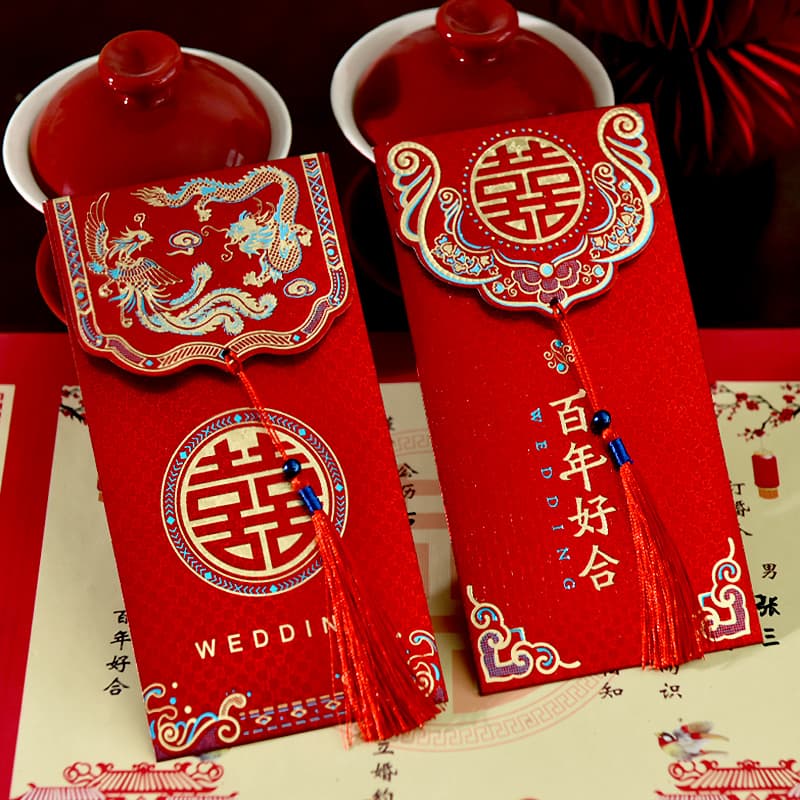 Wedding red envelopes with matte dragon-phoenix pattern, thousand-yuan name-change packets for bride's family, celebration cash gifts