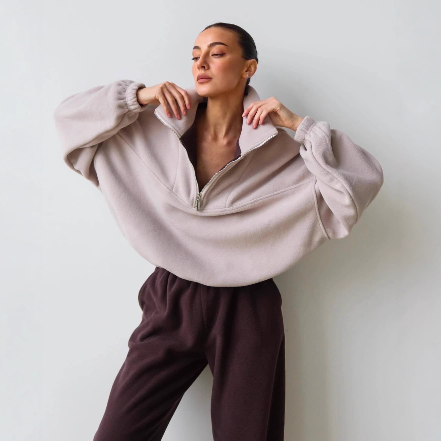 Cross-border women's clothing Amazon autumn and winter new lamb velvet stand-up collar sweatshirt jacket women's lazy and relaxed top jacket