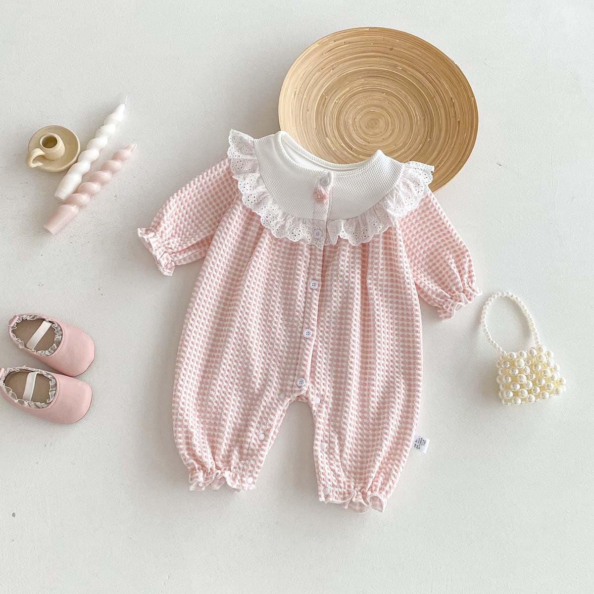 New Spring/Fall Baby Girls Long-Sleeve Romper, Sweet Ruffled Full-Moon Crawling Outfit for Infants, New Year Celebration Wear