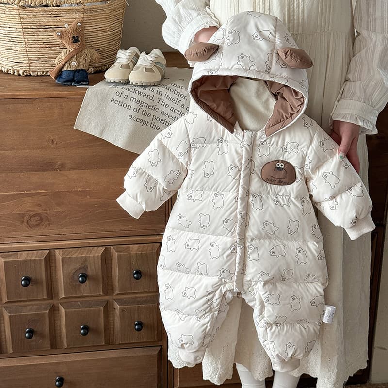 Newborn Baby Winter Down Romper Crawling Suit with Hood, Outdoor Warm Down Jumpsuit, Class A