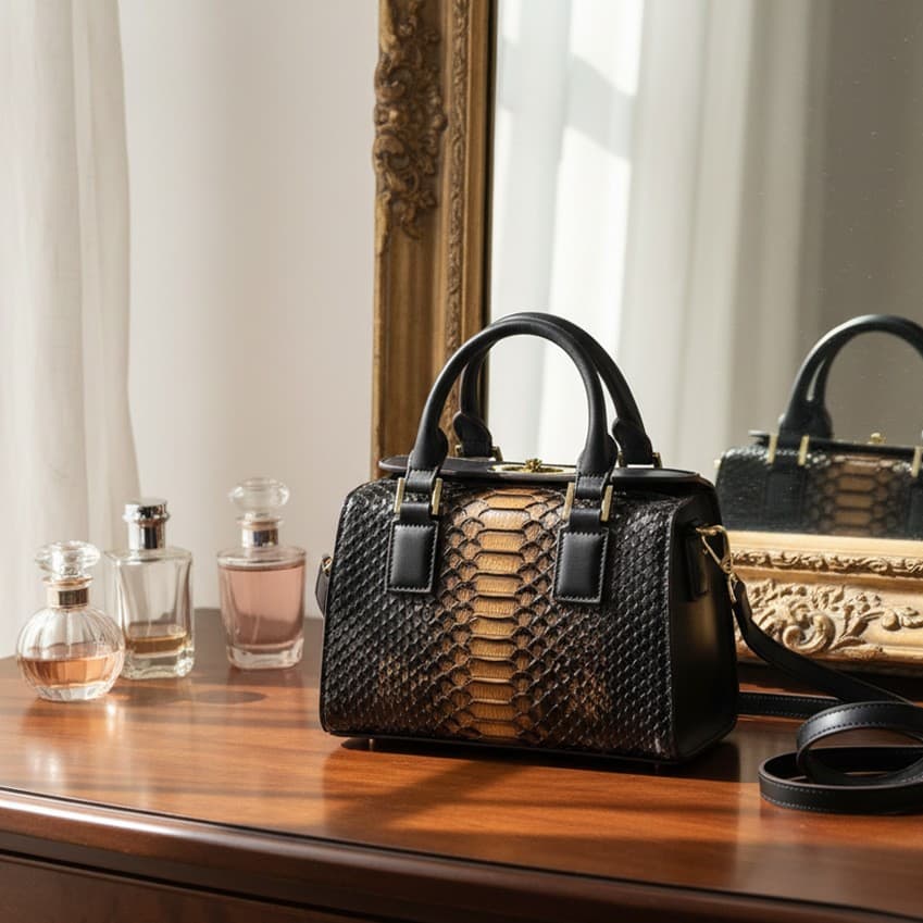 Women's Leather Handbag Designer Bag Snack Style Medium Boston Bag Crocodile And Snake Pattern Hardness Shoulder Bag for Daily Use