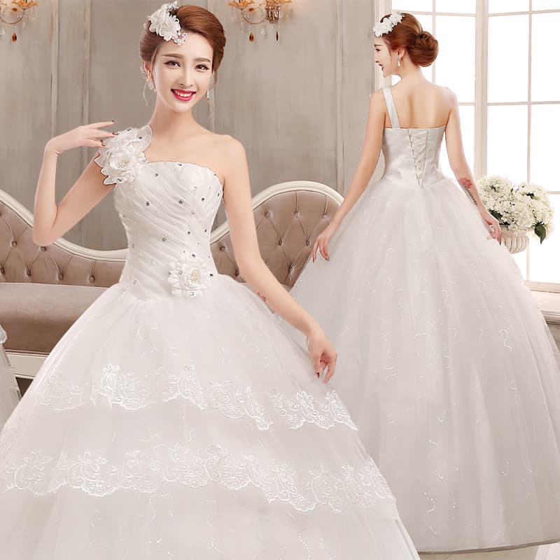 Wholesale Main Wedding Dresses 2026 New Style Bride's Floor-Length One-Shoulder Korean-Style Simple Light Wedding Dress Manufacturer Plus Size