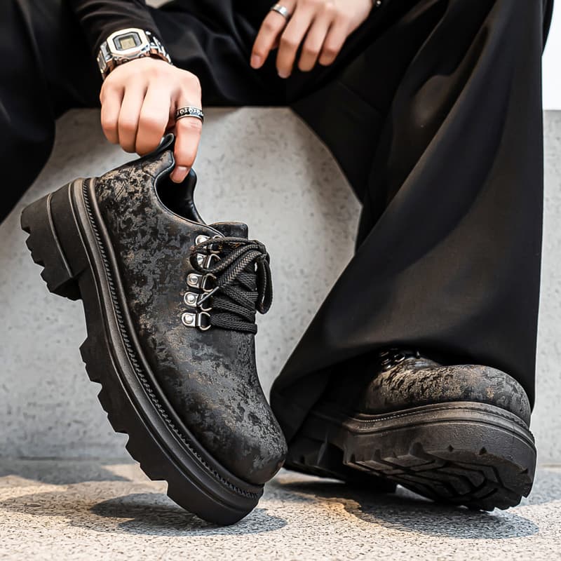 Men's Spring/Autumn Fashion Trendy Derby Shoes, New British Thick Sole Heightening Casual Leather Shoes