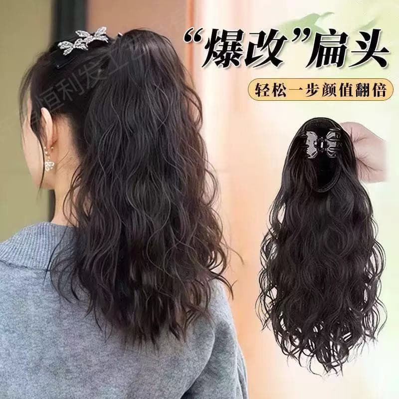 Clip-on Ponytail with Realistic Hair Strands, Fluffy and Natural-Looking Wig for Women, Cloud Curl Long Curly Ponytail