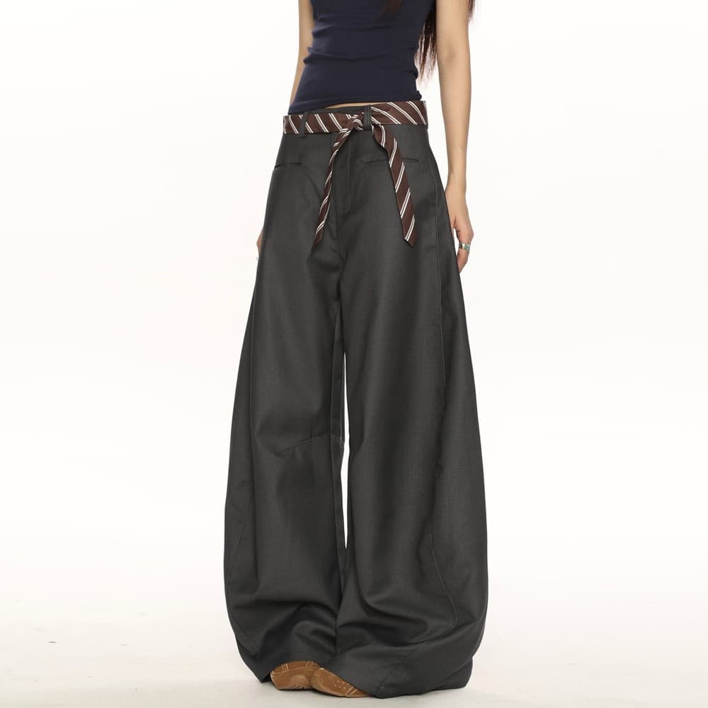 American retro high-end casual machete trousers for women niche design versatile drapey wide-leg floor-length mopping trousers trendy