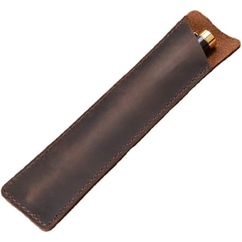 2025 Hot Sale Crazy Horse Leather Pencil Case Handmade Pen Sleeve Simple Vintage Fountain Pen Storage Case Gift Pen Protector
