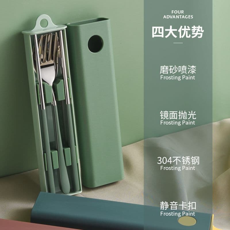 Portable Utensil Set, 304 Stainless Steel, for Office Workers, Adults, Students, Travel, Includes Chopsticks, Spoon, Fork (3-Piece Set)