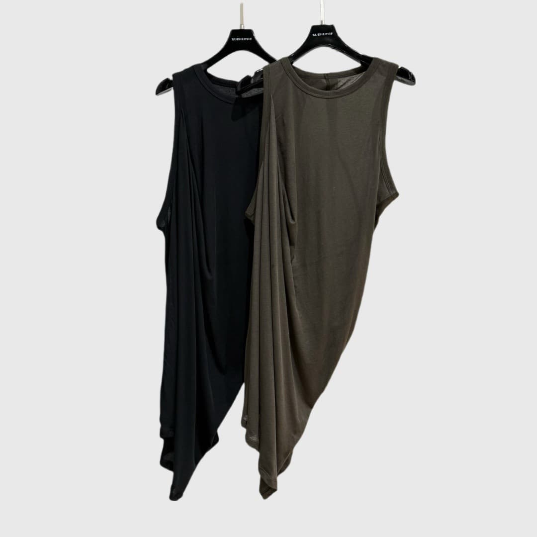 Asymmetric Drape Tank Vest Men Women High Street Dark Style Individuality Vest Cotton Crew Neck Sleeveless Top