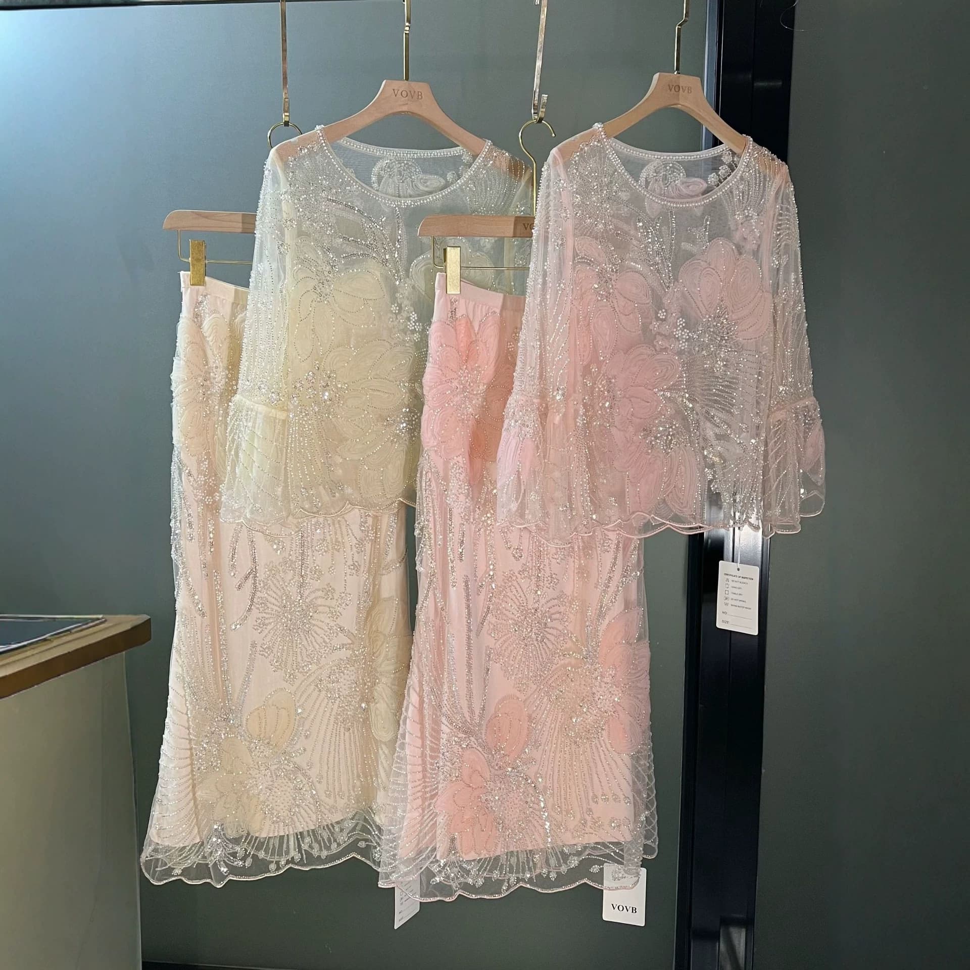 2026 spring chiffon long-sleeved skirt beaded sequin lady style chiffon top for women 8380+6193