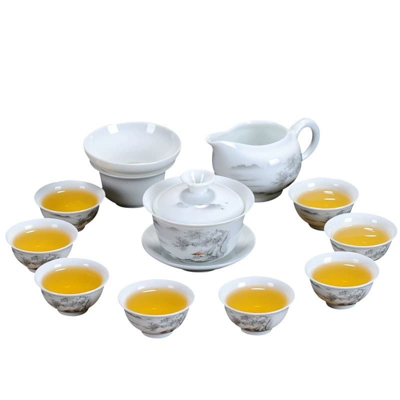 Factory direct Kung Fu tea set ceramic teacup white porcelain complete set blue and white teacup lid bowl tea set customizable with logo
