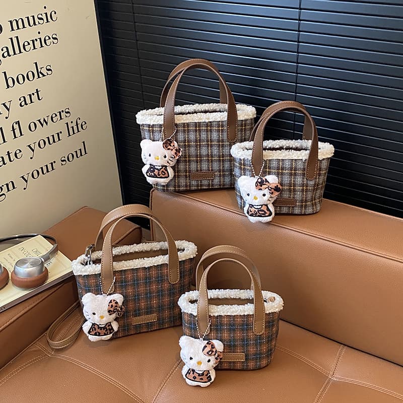 Kids' Bag Autumn Winter New Korean Style Cute Lamb Wool Trim Handbag Girls' Parent-Child Lipstick Crossbody Bag Coin Purse