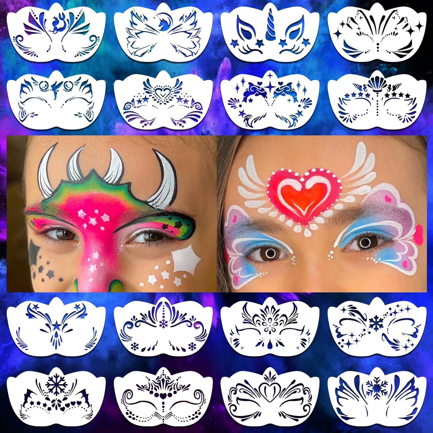 Cross-border Face Painting Stencils, Children's DIY Stencil Drawing Aid Tool for Stage Makeup Face Painting and Eye Corners