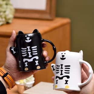 Creative Cat Skeleton Mug, Unique Ceramic Cup, Funny Novelty Large Capacity Mug, Quirky Cup