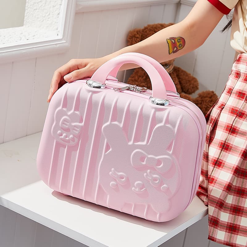 Korean style cute cartoon cat makeup case, 14-inch cartoon hand-held suitcase, small luggage, travel hand-held leather case wholesale.