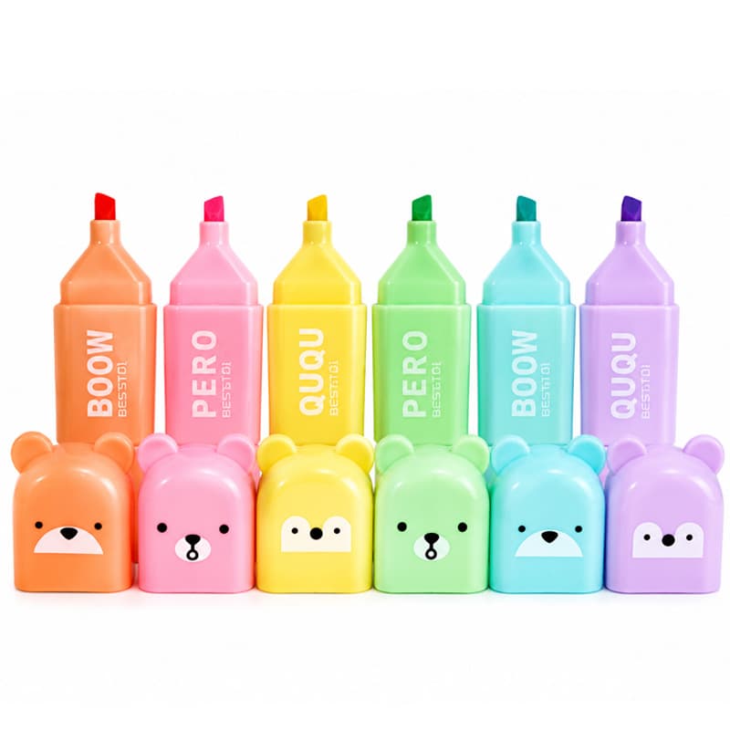 Mini Creative Cartoon Bear Fluorescent Highlighter Pen Colorful Learning Pen for Students Highlighting Hand Account Graffiti Pen