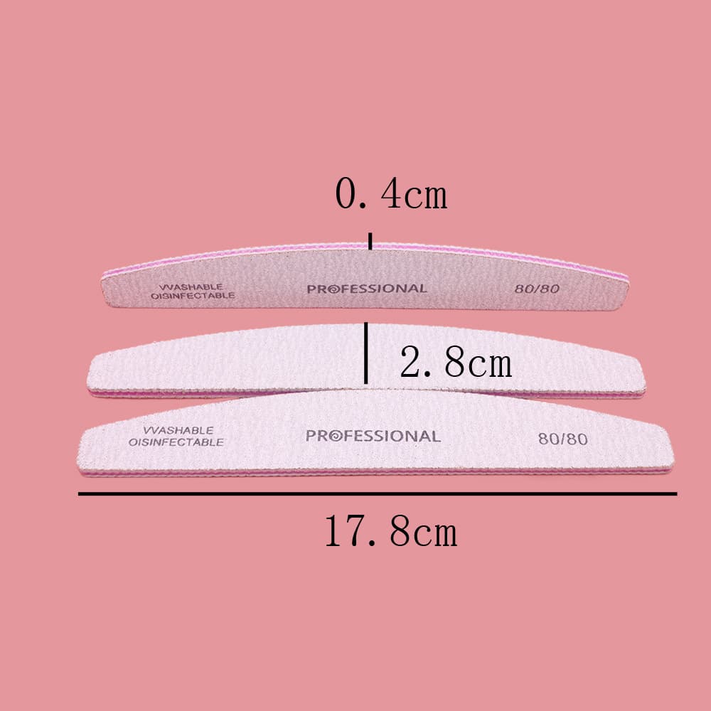 Factory Direct Professional Nail File 80/80 Coarse Grit Half-Moon Shaping Stick Washable Nail Buffer for Manicure