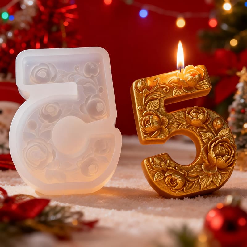 Rose Vine Number Candle Silicone Mold DIY Birthday Number Scented Candle Decoration Mold