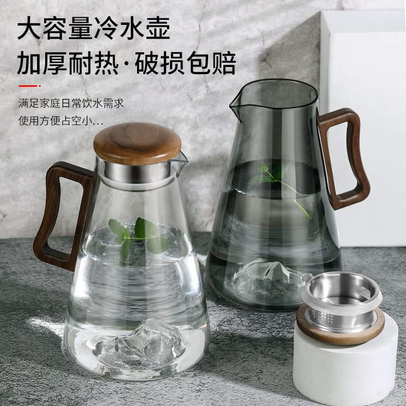 Wooden Handle Guanshan Cold Water Kettle, High-Temperature Resistant Glass, Household Cold Boiled Water Pitcher, Cup Set, Large Capacity Kettle Wholesale