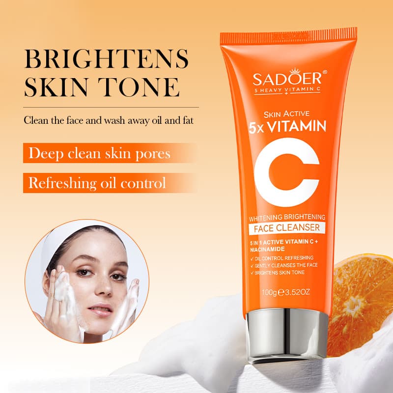 All-English SADOER Five-in-One Vitamin C Brightening Cleanser, Brightening Facial Cleanser for Cross-Border Foreign Trade Wholesale